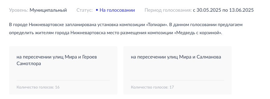 Власти Нижневартовска просят вартовчан выбрать, куда поставить зайца и медведя с корзинами