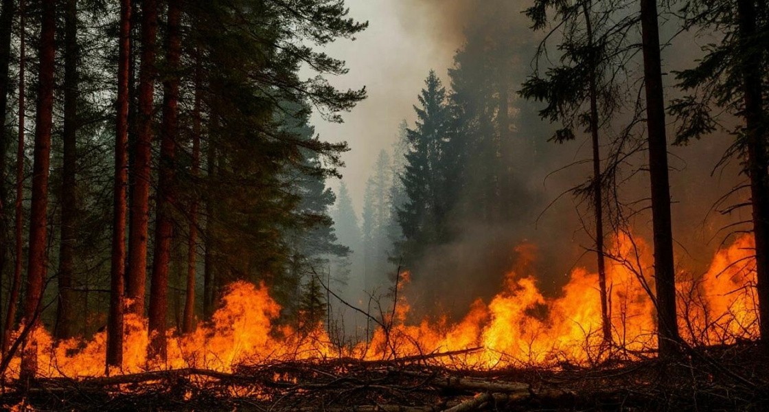 В Нижневартовском районе спасатели тушат участок леса размером с 8 футбольных полей