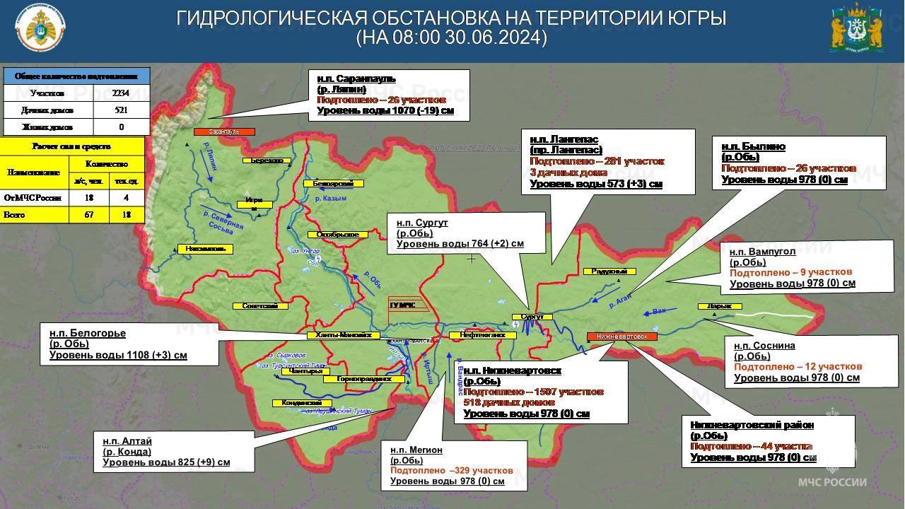 В Нижневартовске уровень воды не изменился, но затопило сотни дач