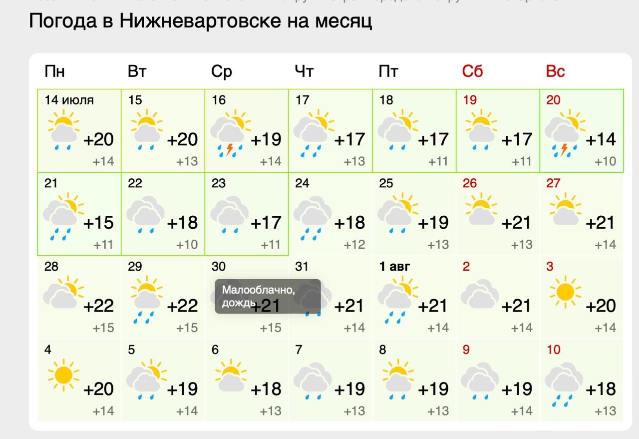 В ХМАО придут дожди и резкое похолодание