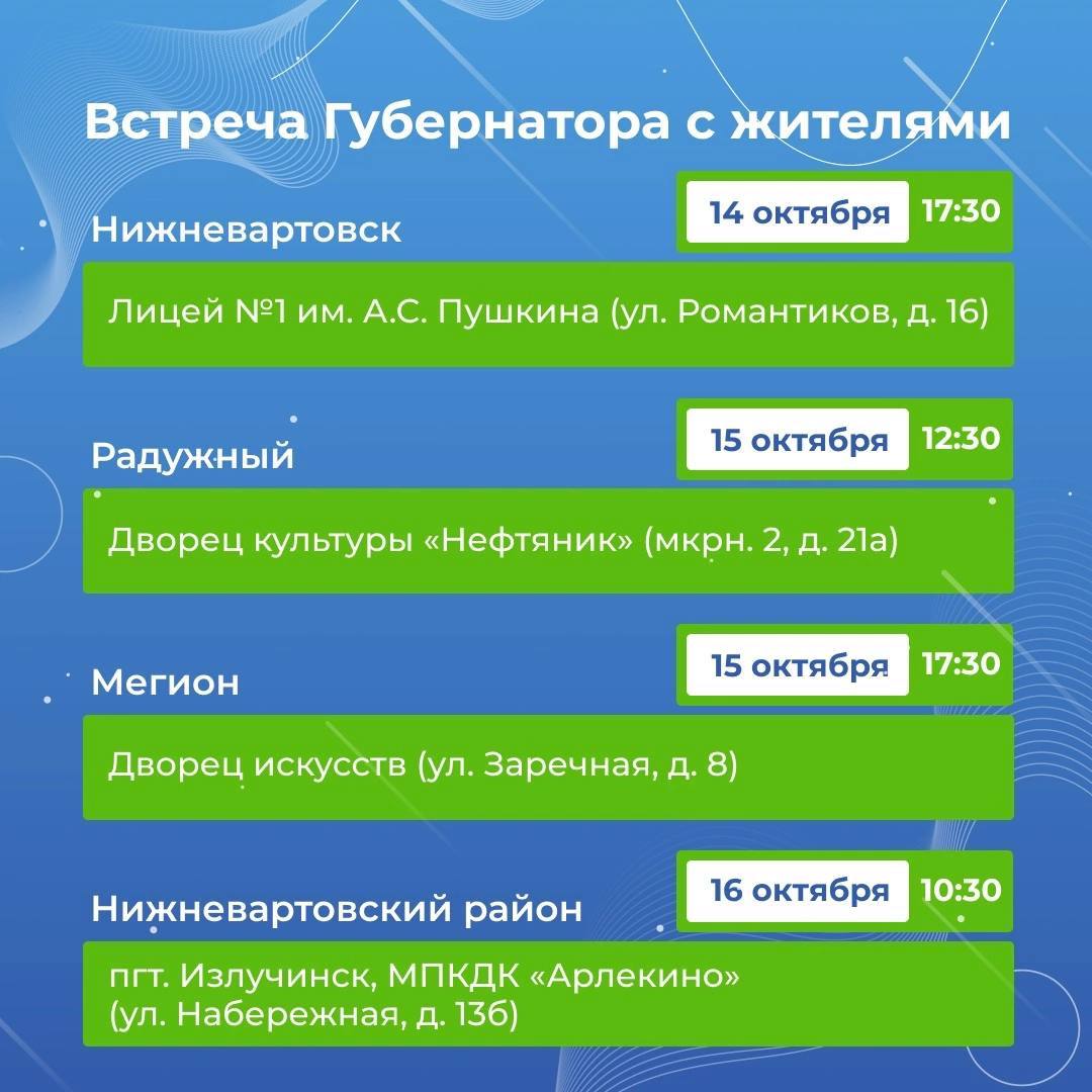 Губернатор ХМАО ответит на все вопросы вартовчан в эту субботу. ГРАФИК ВСТРЕЧ